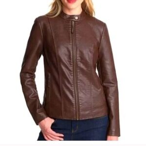 Bass Women's Chocolate Brown Faux Leather Zip Jacket